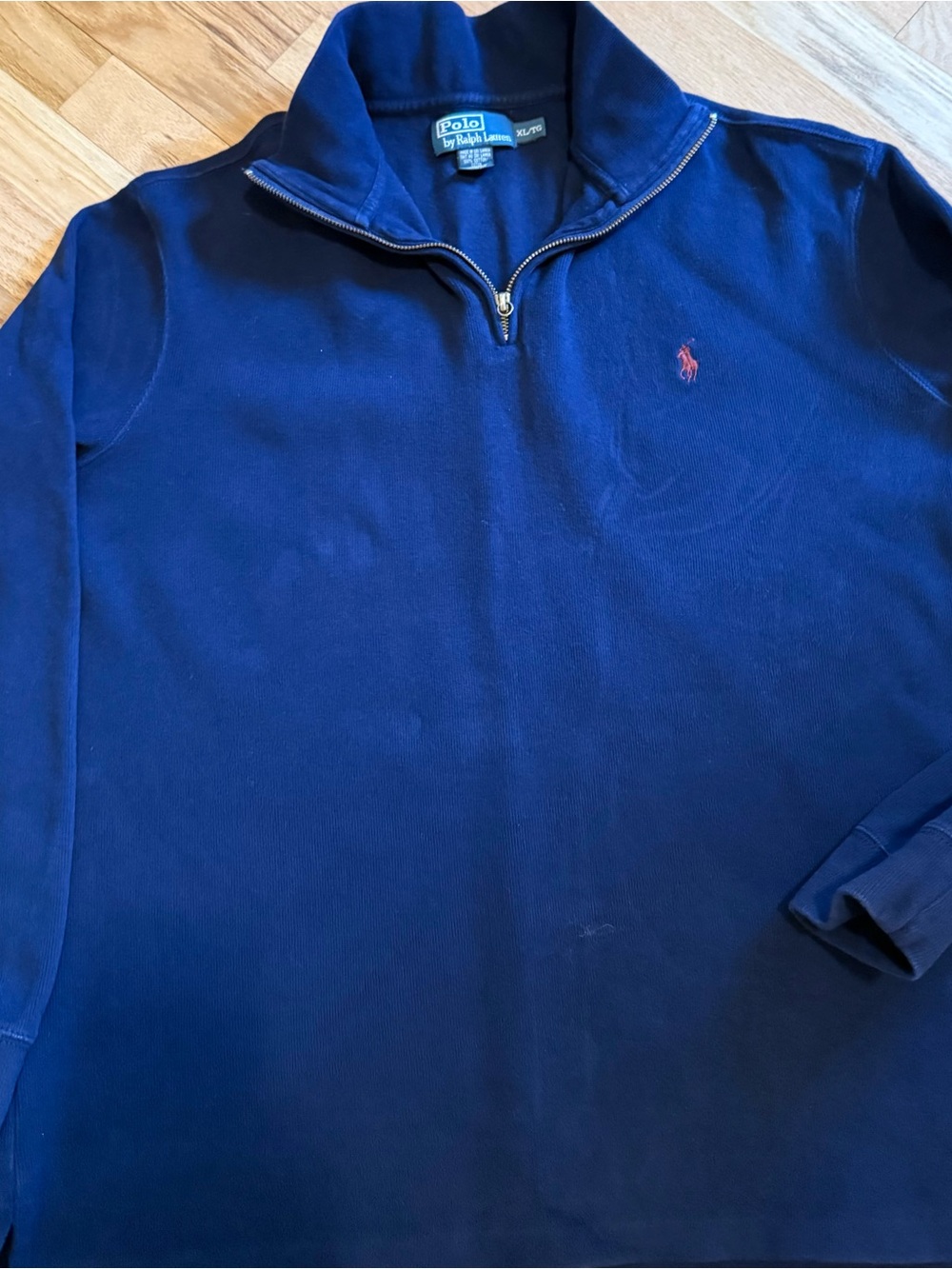 Ralph Lauren Navy Blue quarter zip Pullover Cotton Sweater XL